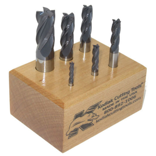 Kodiak Cutting Tools 4 Flute Regular Length ALTiN Coated Carbide End Mill Set, 6pc 1/8-1/2 56310039